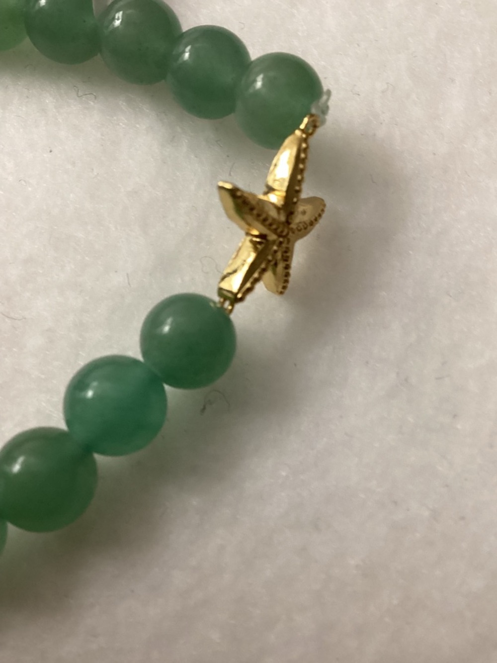 Green Beaded Stretch Bracelet with Gold Starfish Charm - Picture 6 of 6